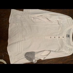 White tunic with black check cuff!